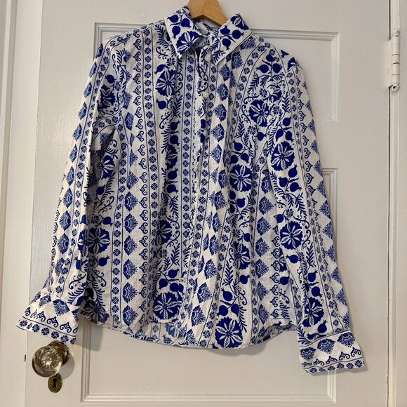 Boden Sienna Linen Shirt & Short -Ivory, Ornate Border, 10 - Picture 2 of 11